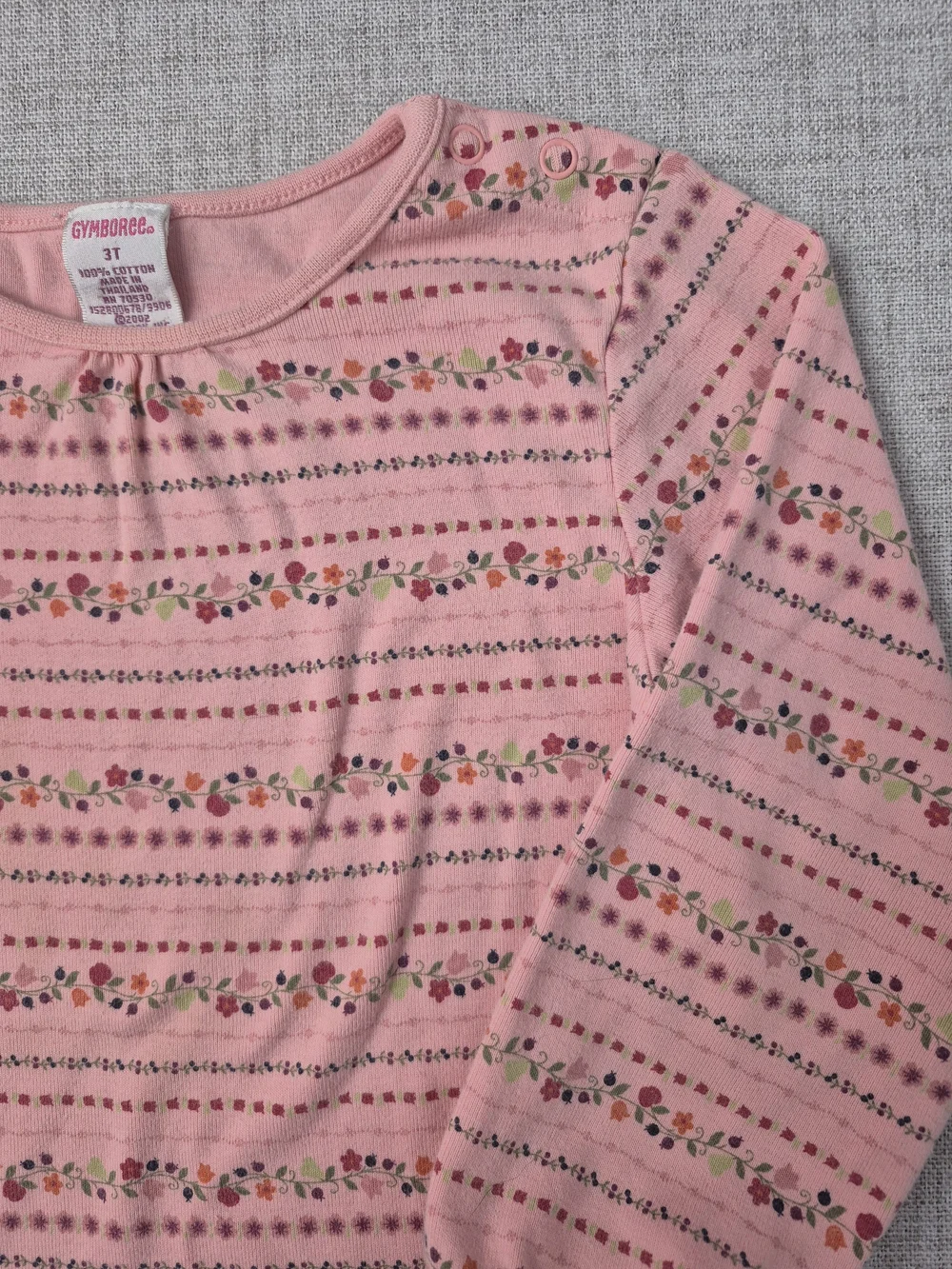 Vintage 2002 Carter's Pink Floral Stripe Long-Sleeve Girls 3T